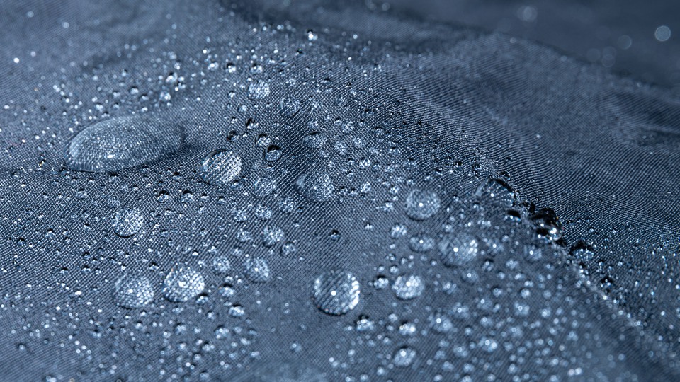 Drops of water on fabric.