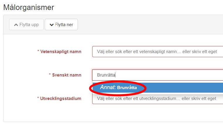 Instrucctional screenshot: Alternative 2: Type the Swedish name manually.
