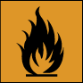 Farosymbol enligt det äldre, svenska systemet för när något är brandfarligt.