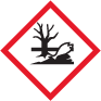 Farosymbol enligt det globala systemet, GHS, för när något är skadligt för miljön.